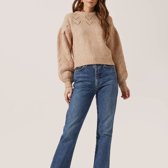 ASTR Pointelle Puff-Sleeve Sweater - Picture 4 of 11